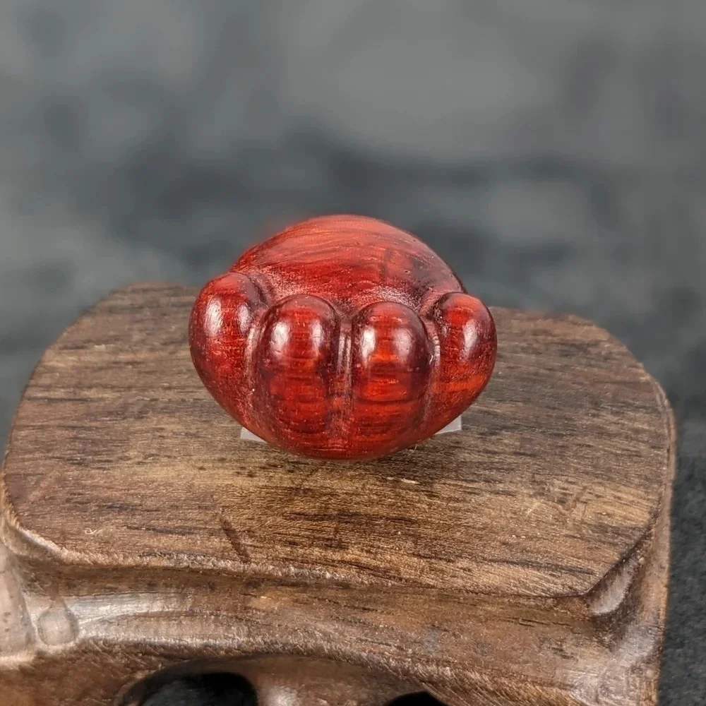 Wooden hand carved cat paw statue figurine cat kitty rose wood color miniature